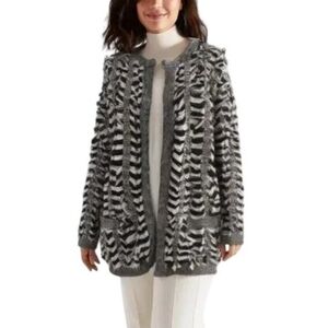 Endless Rose Boho Black and White Fringe Cardigan Sweater Size S/M
